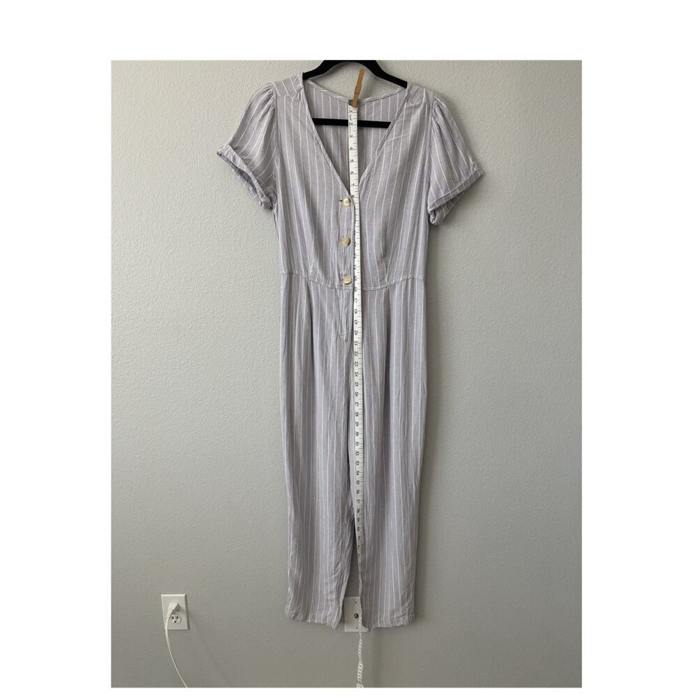 Old Navy Women Blue/White Striped Button Front V-Neck Jumpsuit Pockets M